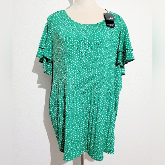 NEW Adrianna Papell Emerald Double flutter sleeve top blouse Womans Size 1X - Picture 2 of 11
